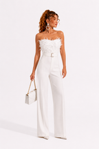 Loovay Veloura Jumpsuit, Strapless Wide Leg met Tailleceintuur