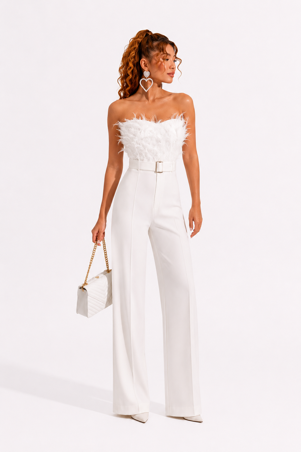 Loovay Veloura Jumpsuit, Strapless Wide Leg met Tailleceintuur