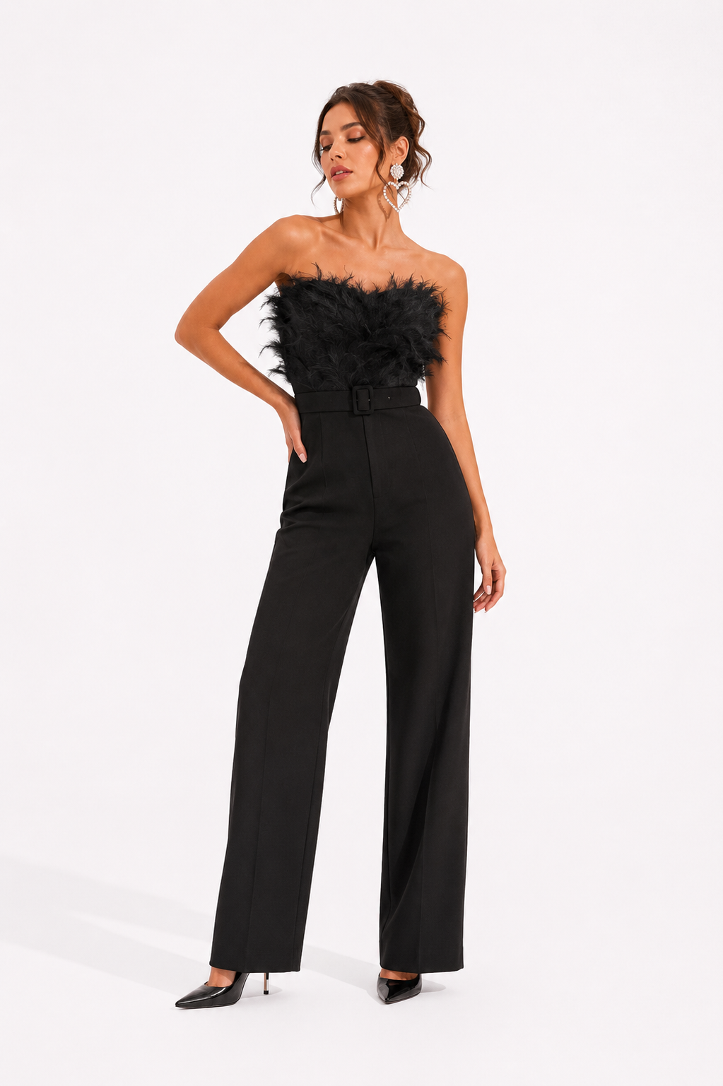 Loovay Veloura Jumpsuit, Strapless Wide Leg met Tailleceintuur