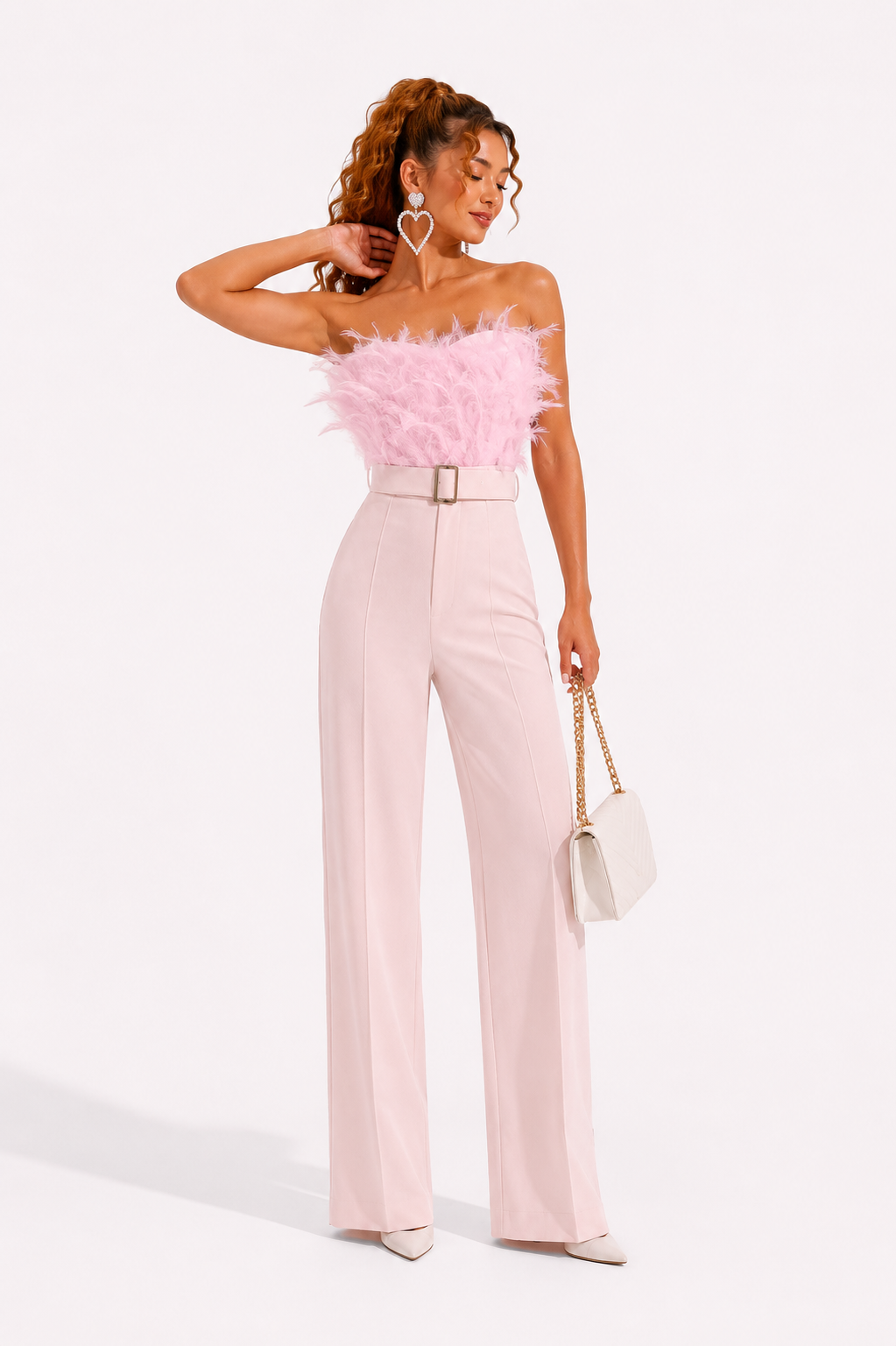Loovay Veloura Jumpsuit, Strapless Wide Leg met Tailleceintuur