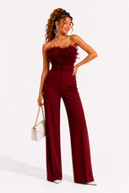 Loovay Veloura Jumpsuit, Strapless Wide Leg met Tailleceintuur