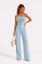 Loovay Veloura Jumpsuit, Strapless Wide Leg met Tailleceintuur
