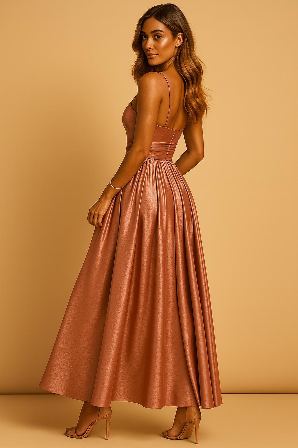 Lina – Chique chiffon jurk met asymmetrische schouder