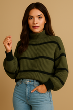 Noelle – Gebreide trui met hoge hals en stijlvolle strepen