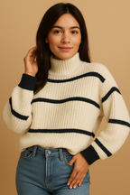 Noelle – Gebreide trui met hoge hals en stijlvolle strepen