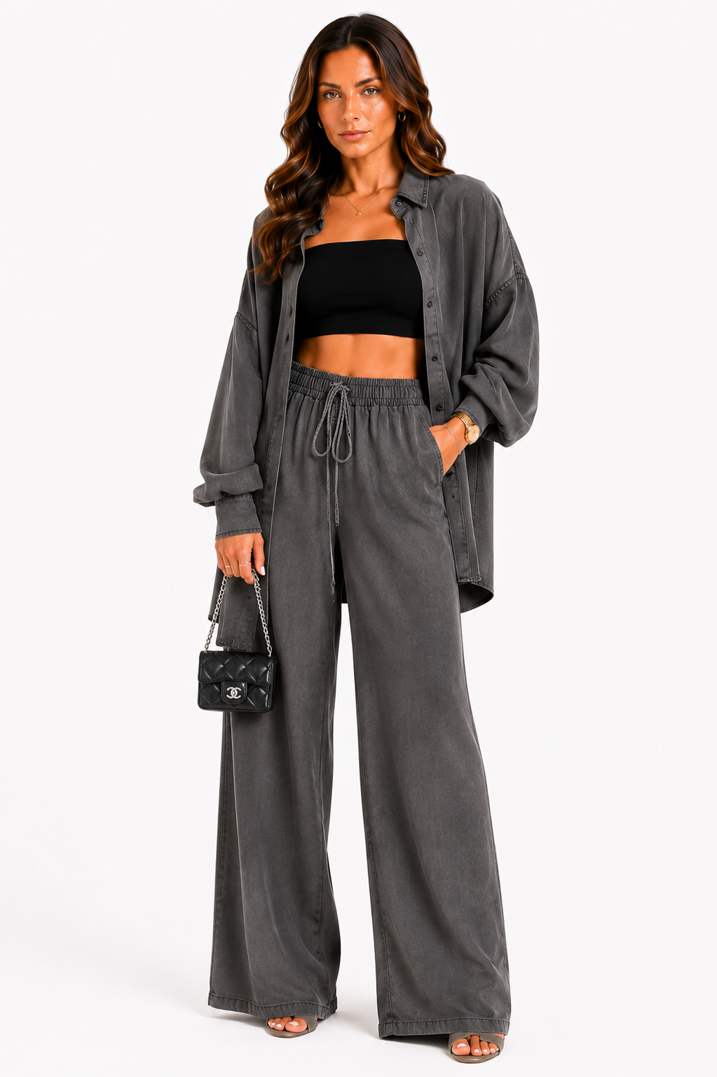 Loovay Veloura Set, Geribbelde Lounge Chic