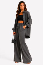 Loovay Veloura Set, Geribbelde Lounge Chic
