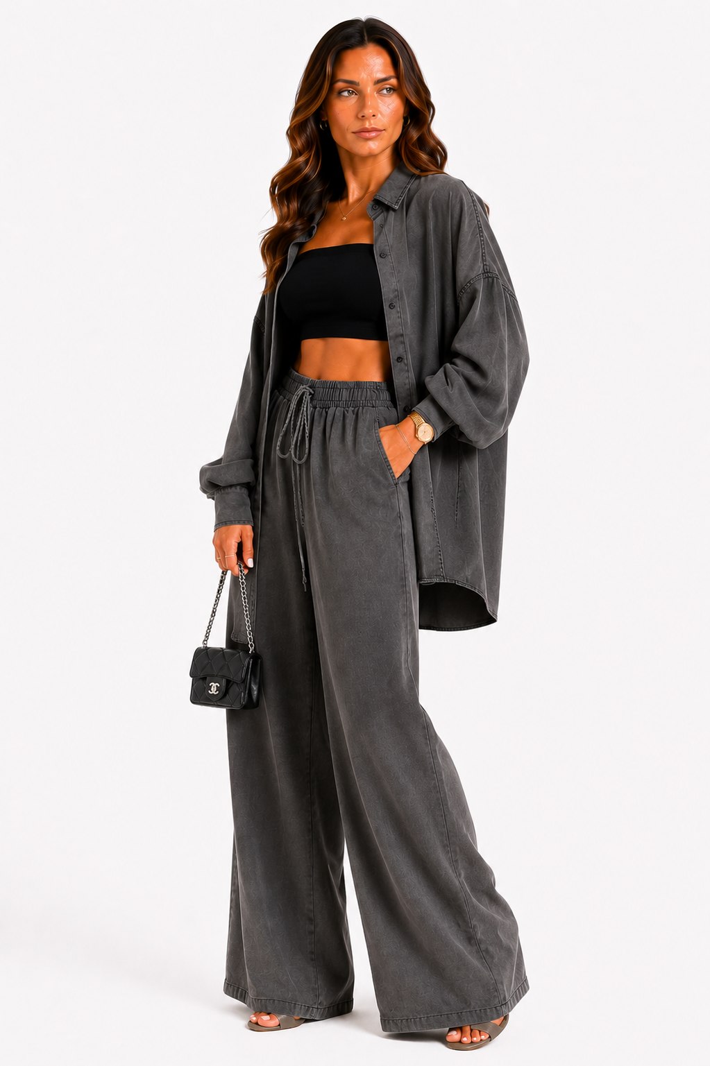 Loovay Veloura Set, Geribbelde Lounge Chic