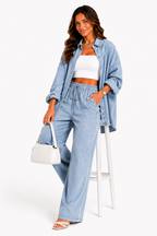 Loovay Veloura Set, Geribbelde Lounge Chic