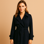 Émara – Lange elegante damesmantel met dubbele knopen