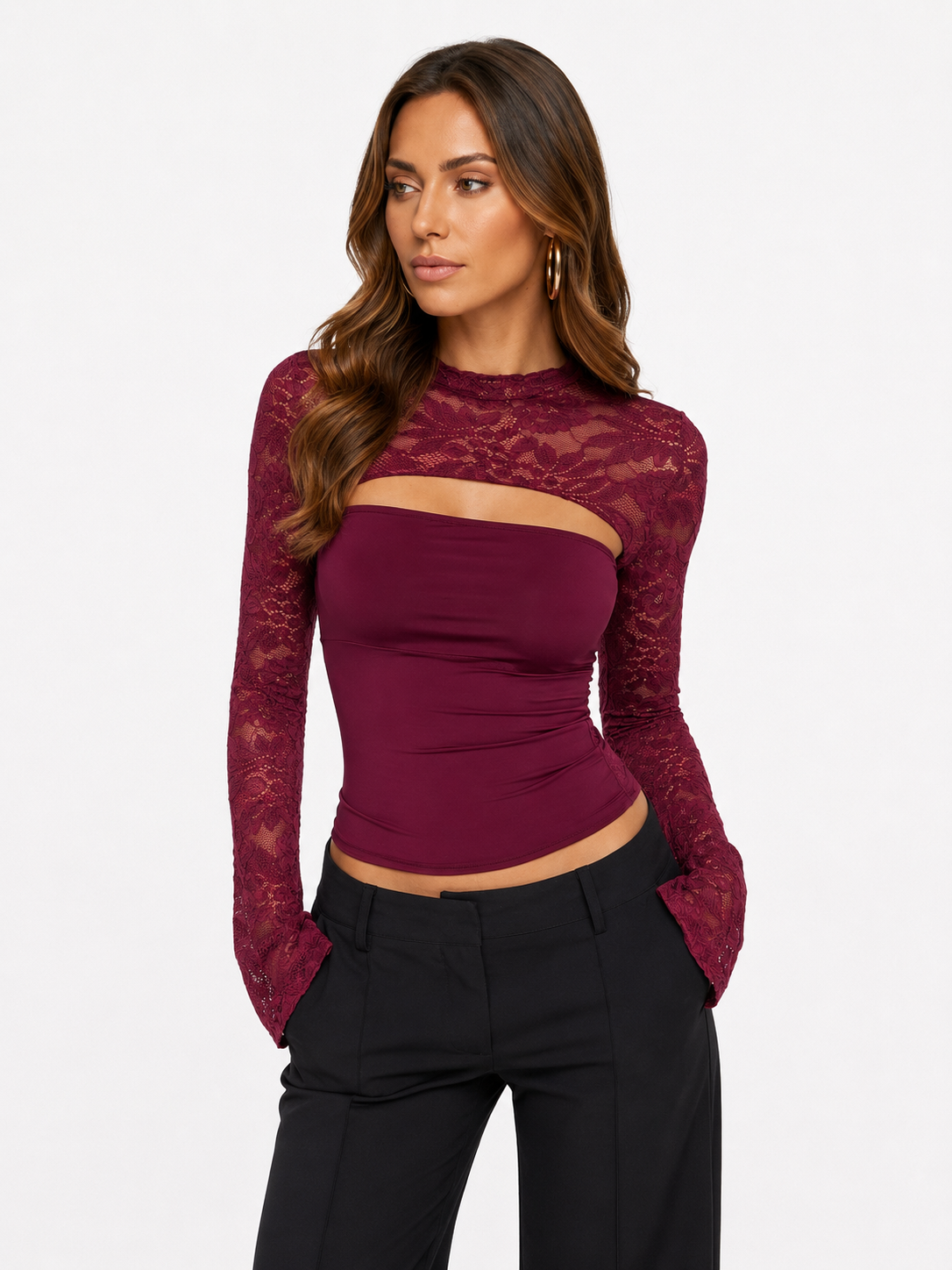 Loovay Azélia Top, Elegante Kanten Look