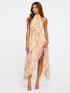 Loovay Azurielle Jurk, Halter Maxi met Aquarelprint