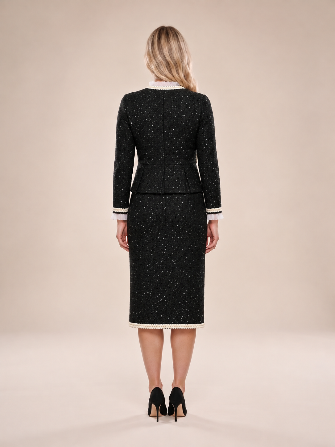 Loovay Seralyne Tweed Feestset met Peplum Blazer