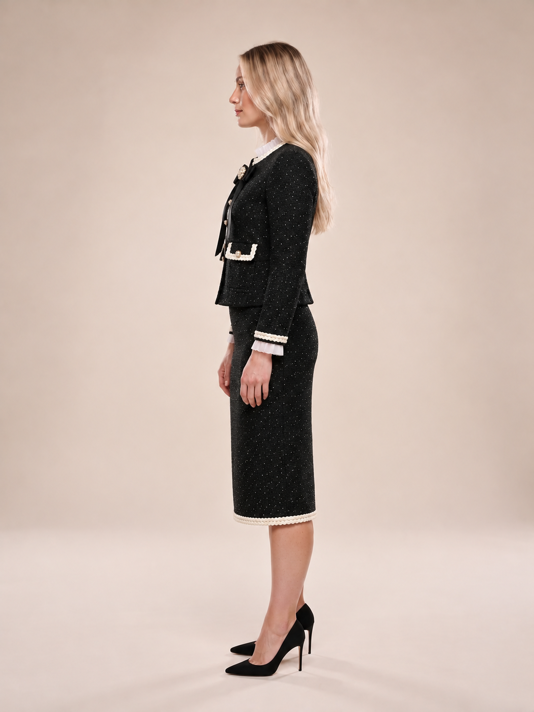 Loovay Seralyne Tweed Feestset met Peplum Blazer