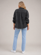 Loovay Denvara Denim-Look Damesjack, Gerafelde Details