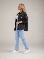 Loovay Denvara Denim-Look Damesjack, Gerafelde Details