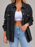 Loovay Denvara Denim-Look Damesjack, Gerafelde Details