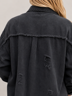 Loovay Denvara Denim-Look Damesjack, Gerafelde Details