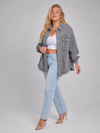 Loovay Denvara Denim-Look Damesjack, Gerafelde Details
