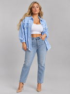 Loovay Denvara Denim-Look Damesjack, Gerafelde Details