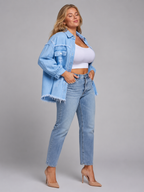 Loovay Denvara Denim-Look Damesjack, Gerafelde Details