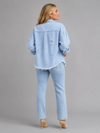 Loovay Denvara Denim-Look Damesjack, Gerafelde Details