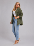 Loovay Denvara Denim-Look Damesjack, Gerafelde Details