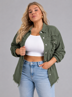 Loovay Denvara Denim-Look Damesjack, Gerafelde Details