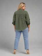 Loovay Denvara Denim-Look Damesjack, Gerafelde Details