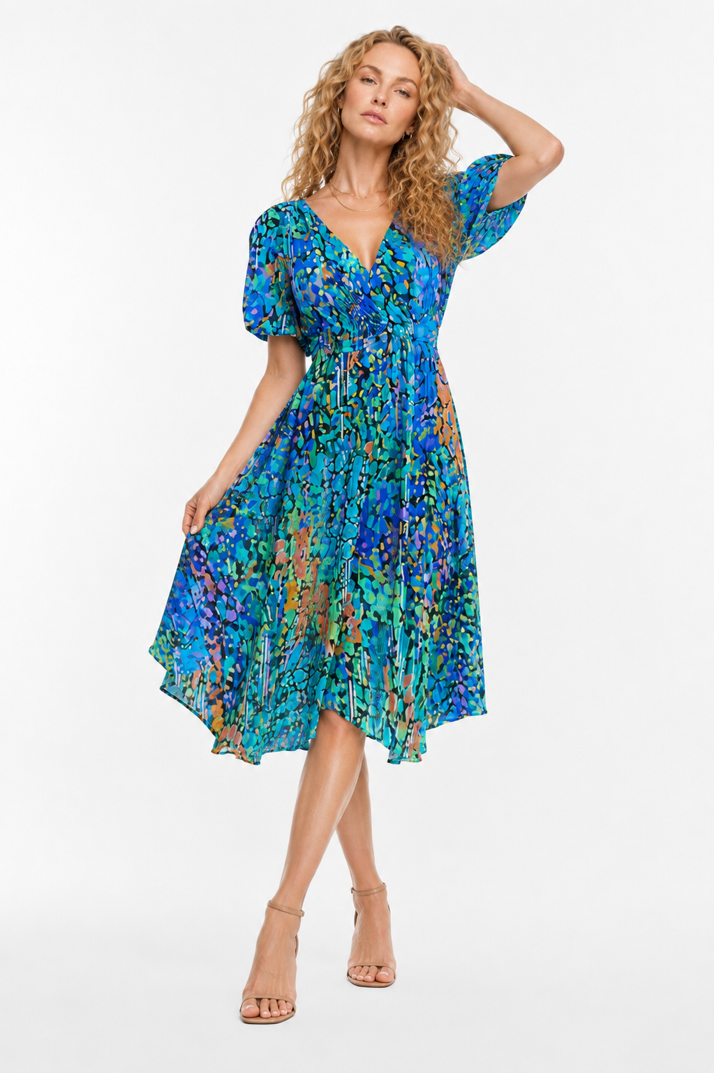 Loovay Fleurenne Jurk, Bloemenprint Midi Elegantie