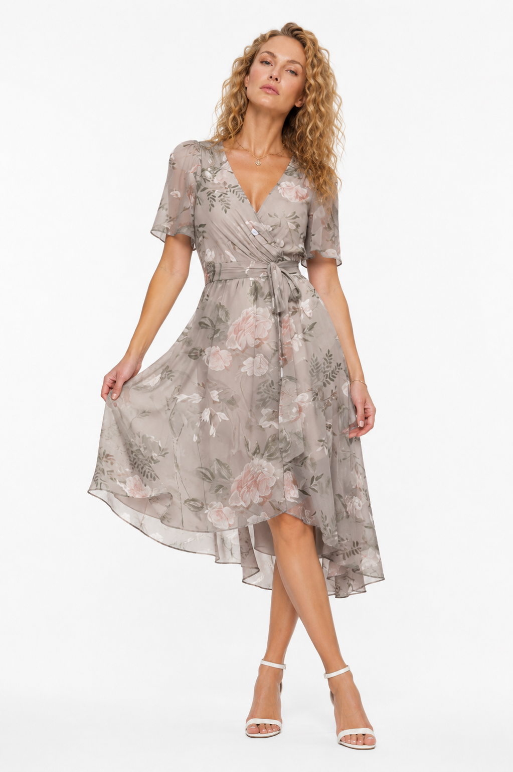 Loovay Fleurenne Jurk, Bloemenprint Midi Elegantie