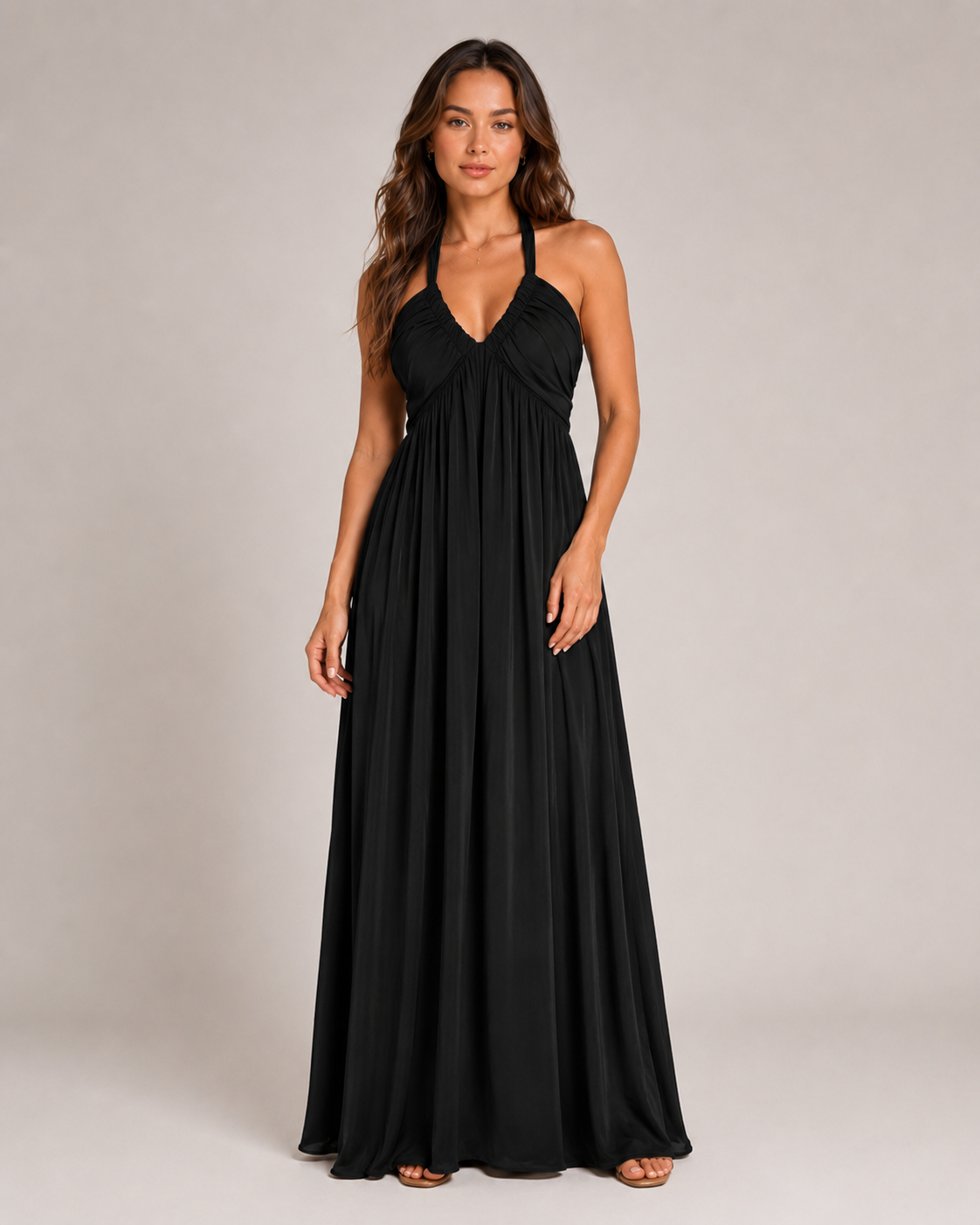 Loovay Varelia Halter Maxi-jurk, Diepe V-hals