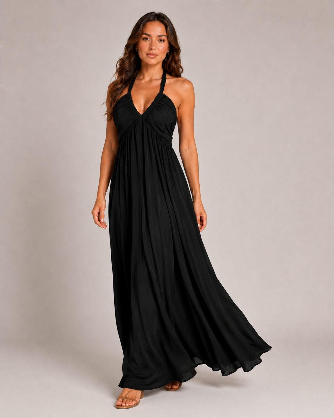 Loovay Varelia Halter Maxi-jurk, Diepe V-hals