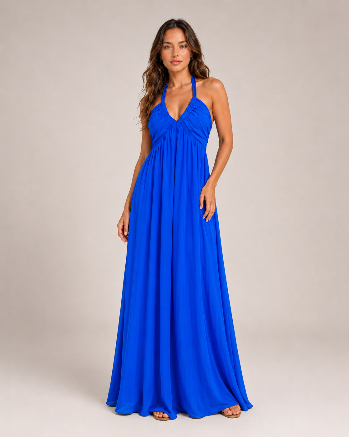 Loovay Varelia Halter Maxi-jurk, Diepe V-hals