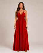 Loovay Varelia Halter Maxi-jurk, Diepe V-hals