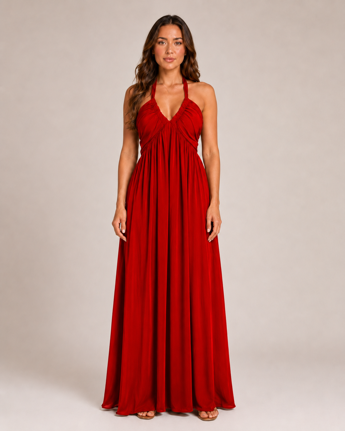 Loovay Varelia Halter Maxi-jurk, Diepe V-hals