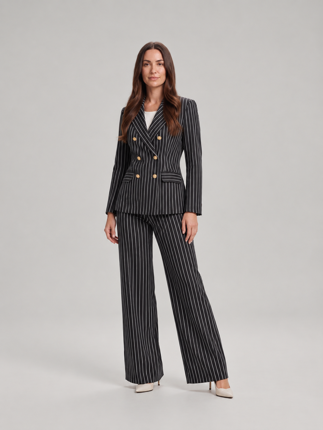 Loovay Doreline Krijtstreep Blazerpak met Wide Leg Broek