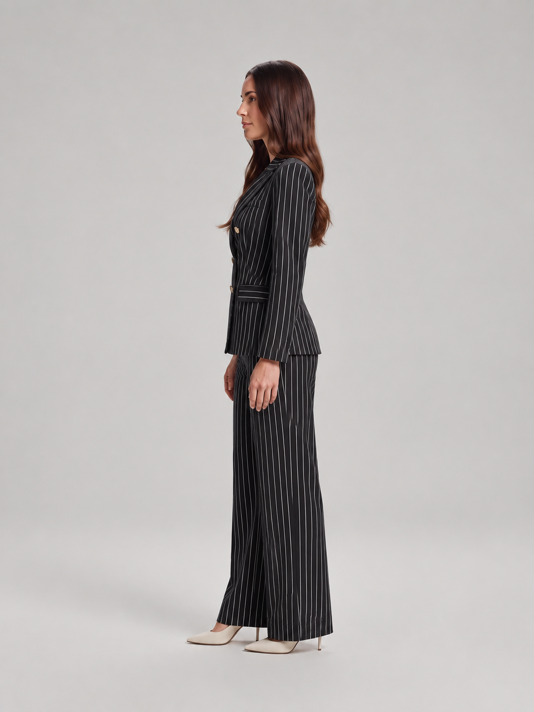 Loovay Doreline Krijtstreep Blazerpak met Wide Leg Broek