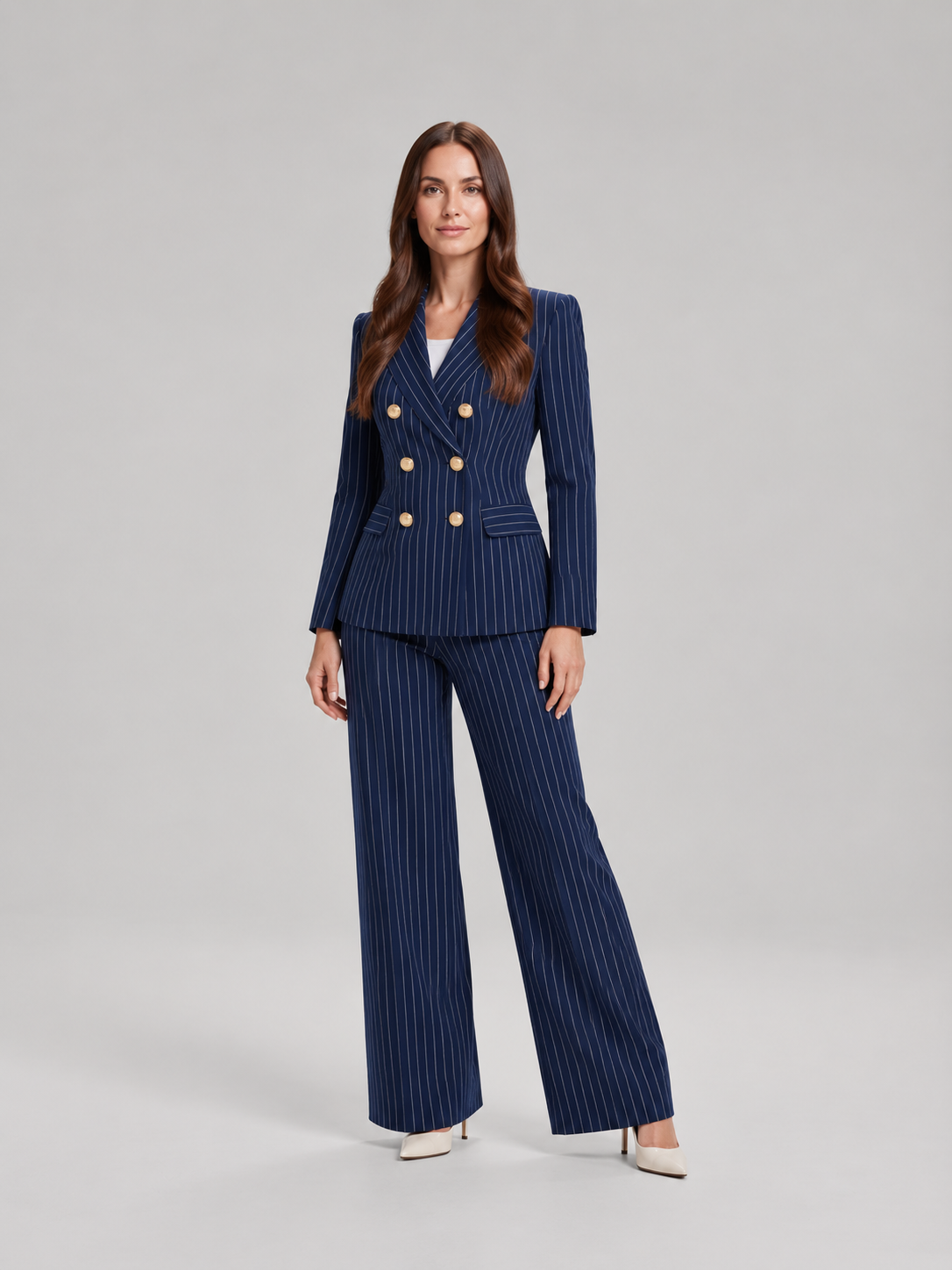 Loovay Doreline Krijtstreep Blazerpak met Wide Leg Broek