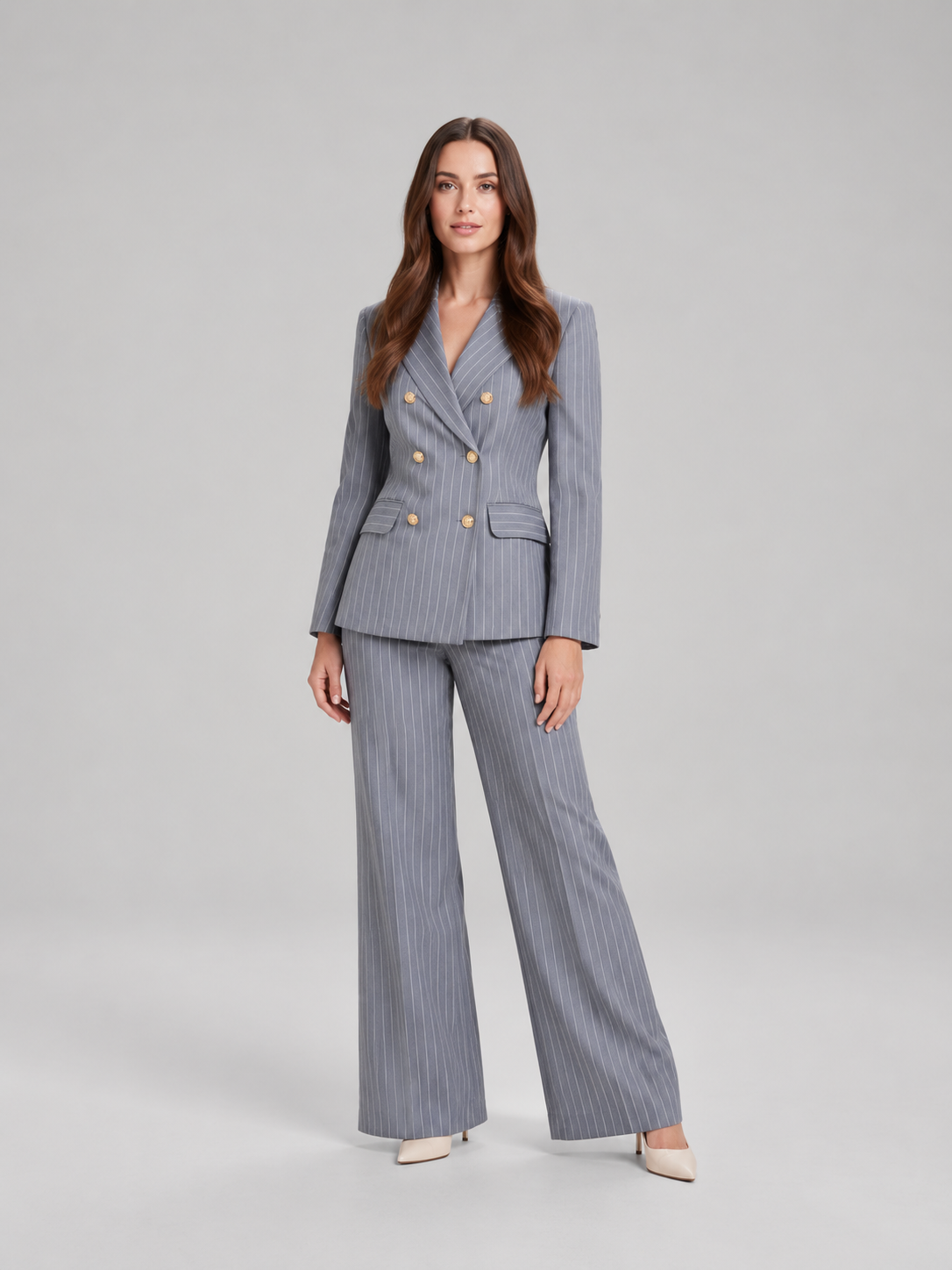 Loovay Doreline Krijtstreep Blazerpak met Wide Leg Broek