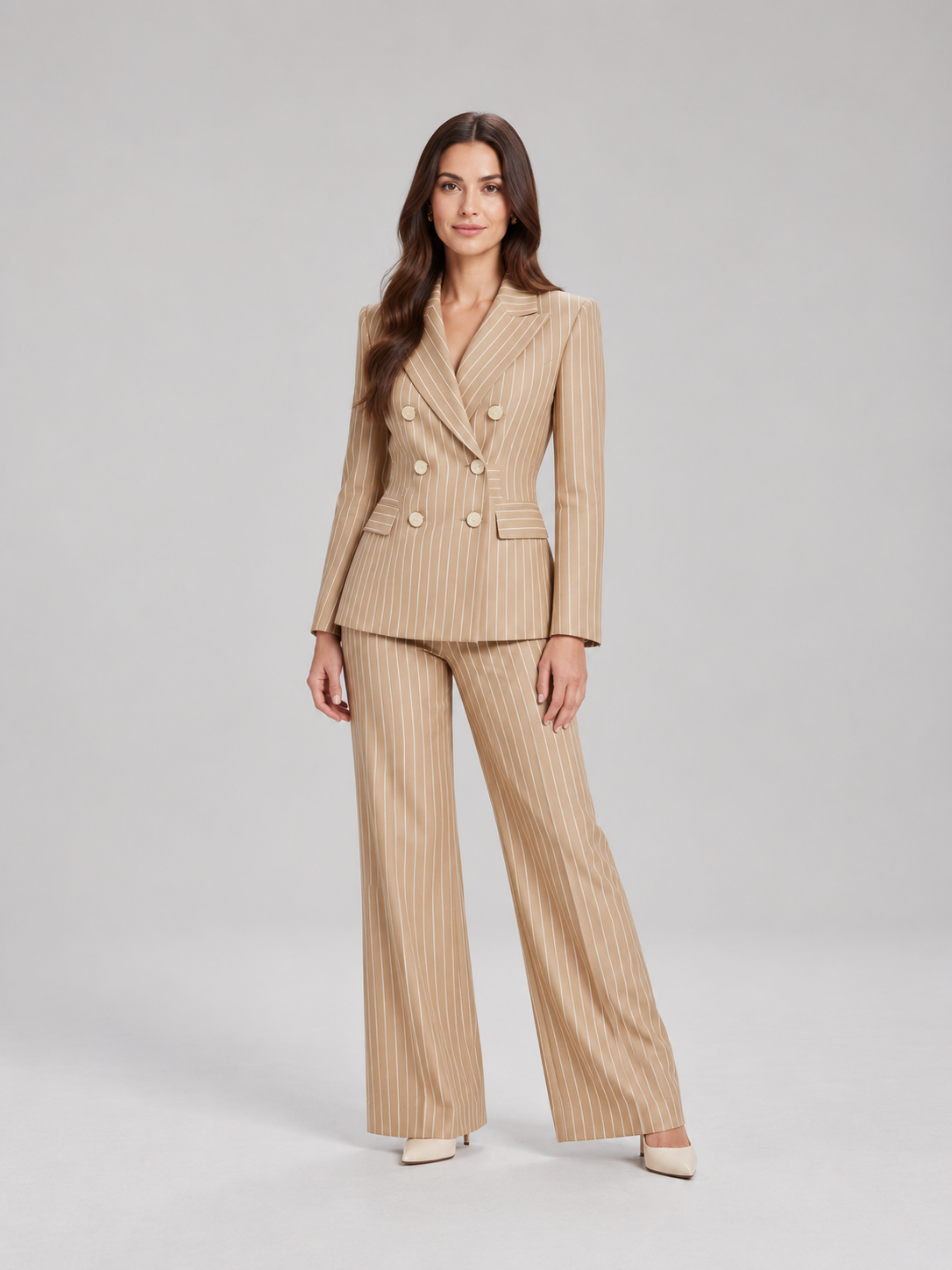 Loovay Doreline Krijtstreep Blazerpak met Wide Leg Broek