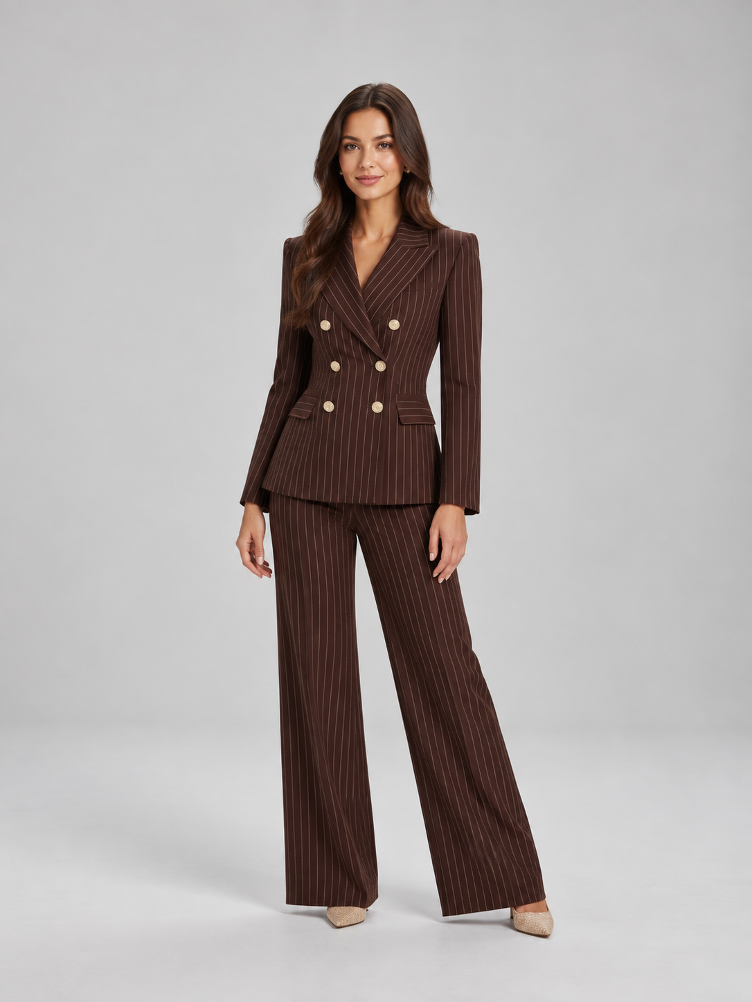 Loovay Doreline Krijtstreep Blazerpak met Wide Leg Broek