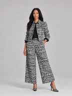 Loovay Rovielle Geruite Tweed Feestset met Wide Leg Broek