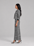 Loovay Rovielle Geruite Tweed Feestset met Wide Leg Broek