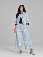 Loovay Rovielle Geruite Tweed Feestset met Wide Leg Broek