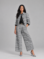 Loovay Rovielle Geruite Tweed Feestset met Wide Leg Broek