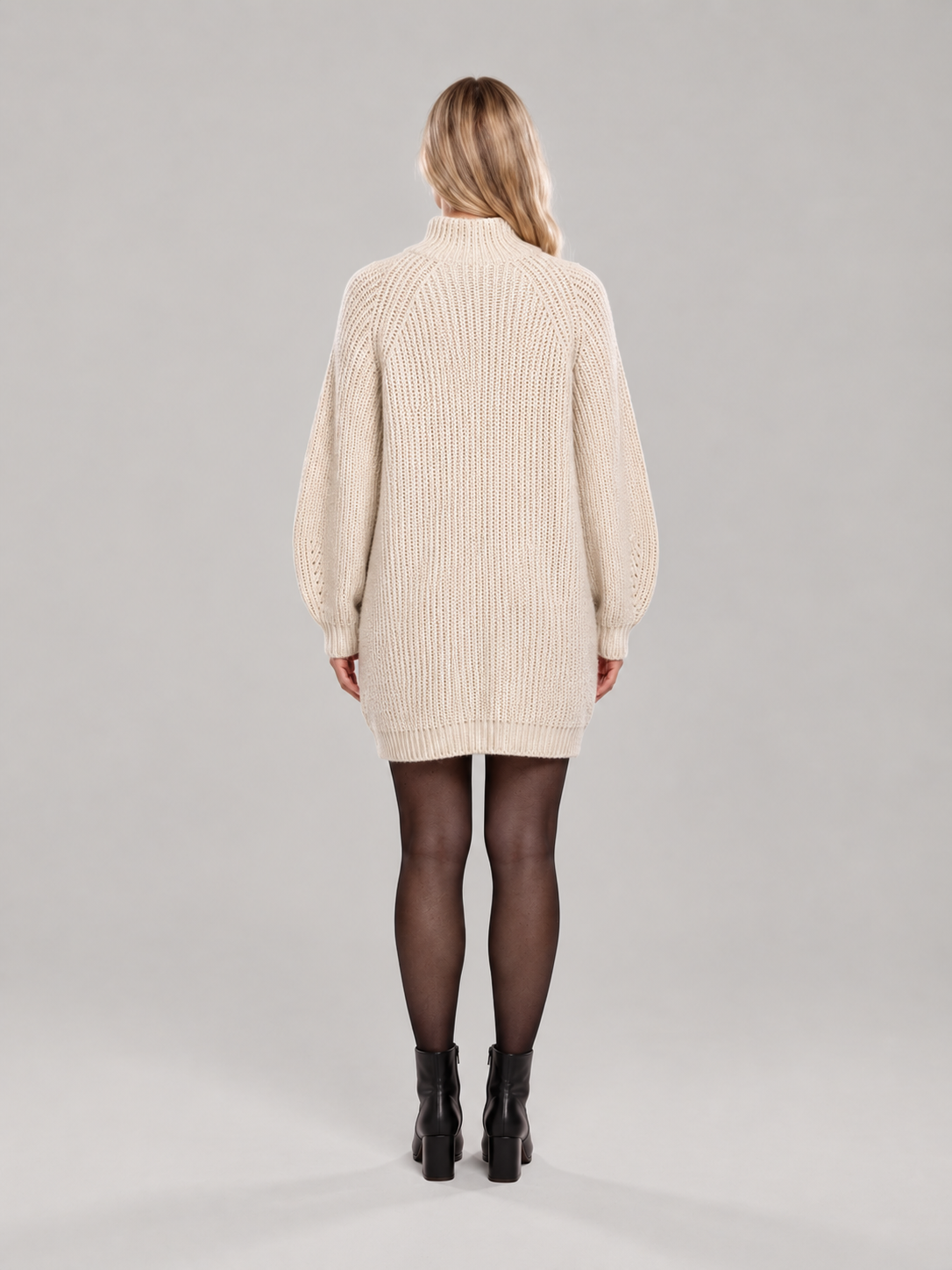 Loovay Tavienne Gebreide Coltrui Jurk met Pofmouwen