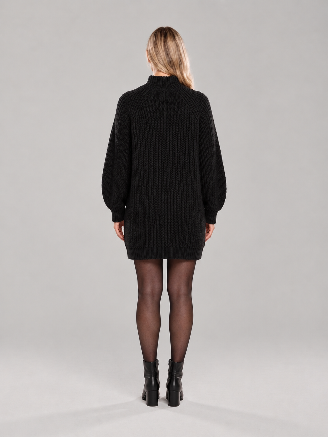 Loovay Tavienne Gebreide Coltrui Jurk met Pofmouwen