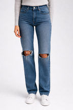 Loovay - Straight Fit Jeans met Hoge Taille & Scheuren