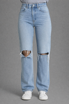Loovay - Straight Fit Jeans met Hoge Taille & Scheuren